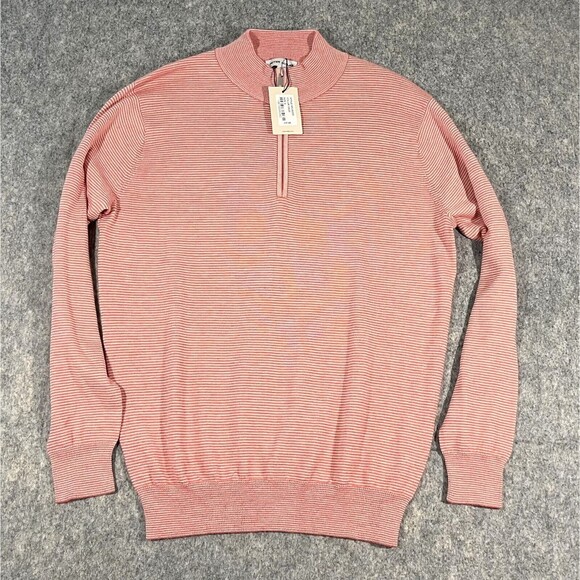 Peter Millar Clay Rose Canton Stripe Quarter Zip Sweater Top Wool Sz S NWT - Picture 1 of 7